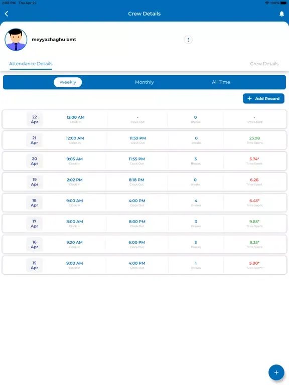 TimeTick Admin iPad  स्क्रीनशॉट
