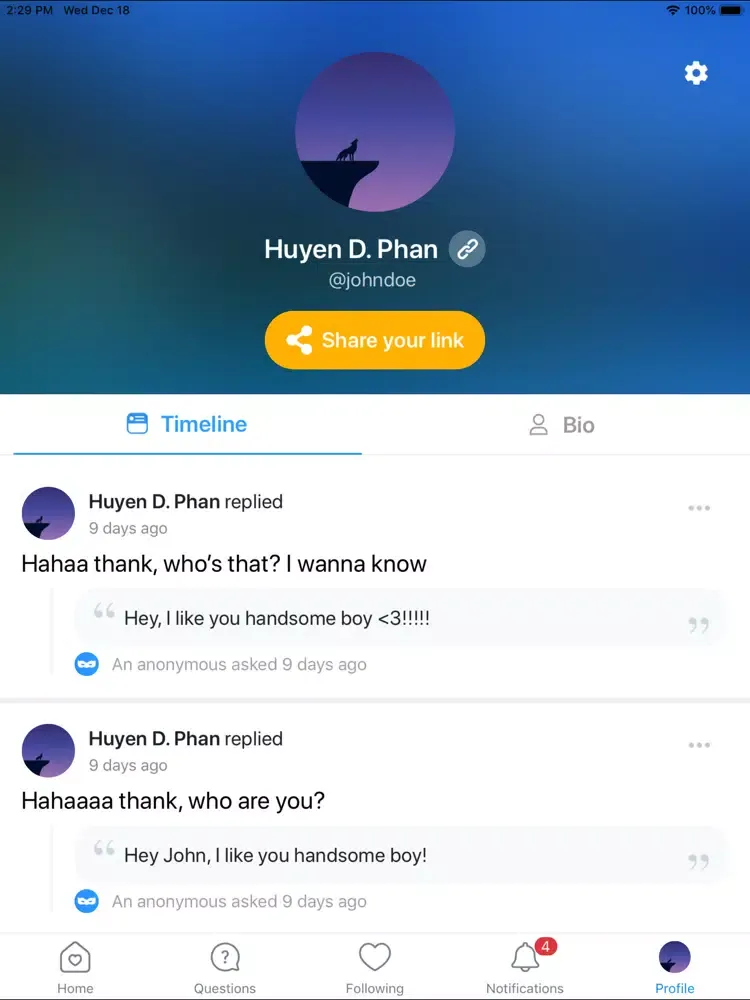Ask Me - anonymously iPad  سکرین شاٹس
