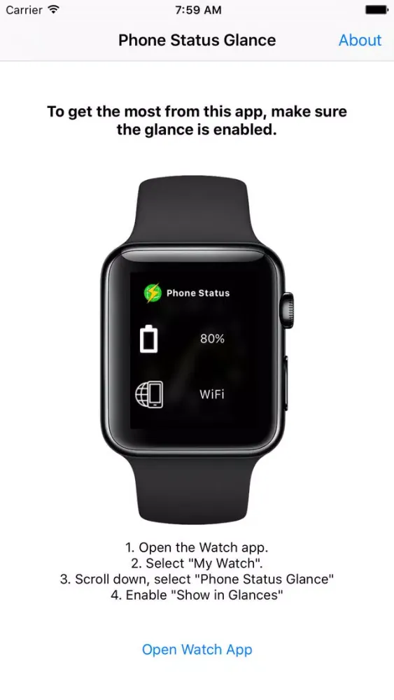 Phone Status Glance - See Battery and Network Info On Your Wrist Screenshots