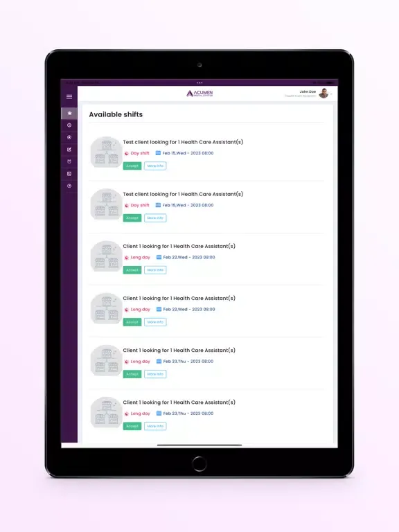 Acumen Care Staffer iPad  스크린샷