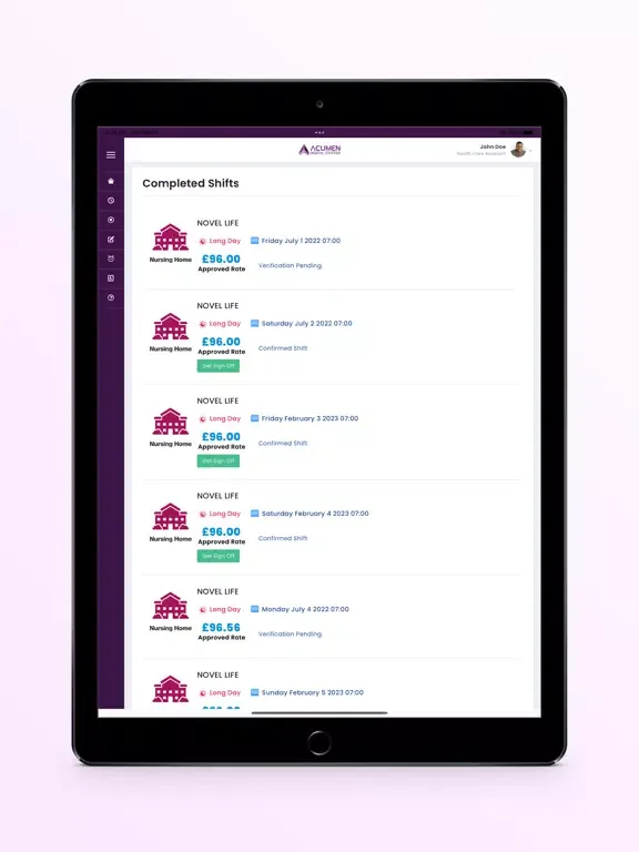 Acumen Care Staffer iPad  스크린샷