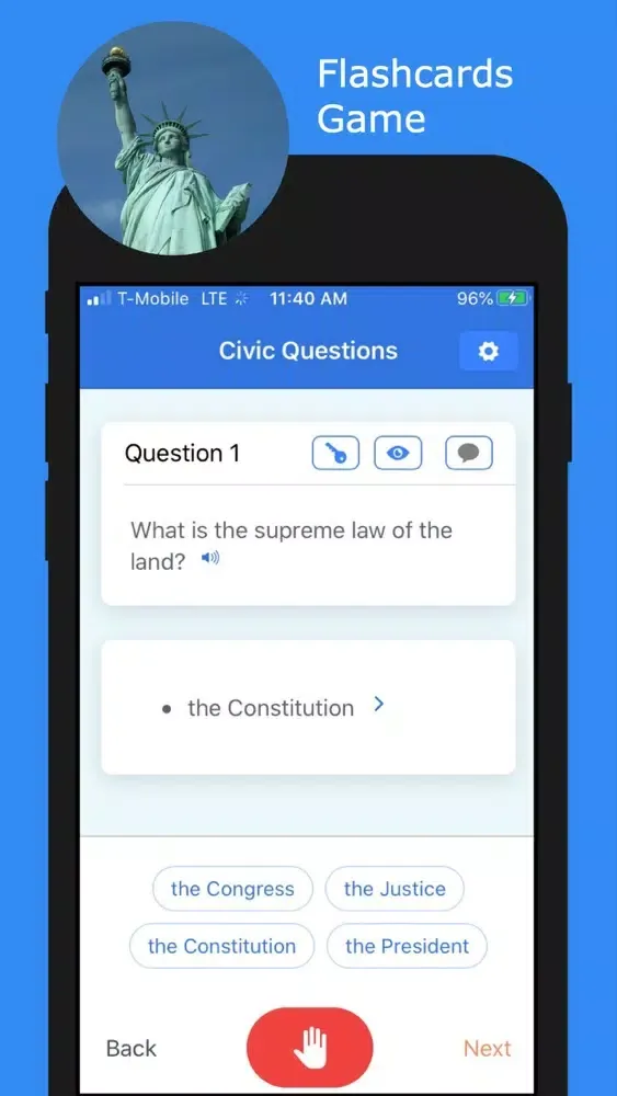 Captures d'écran de US citizenship 2020 test