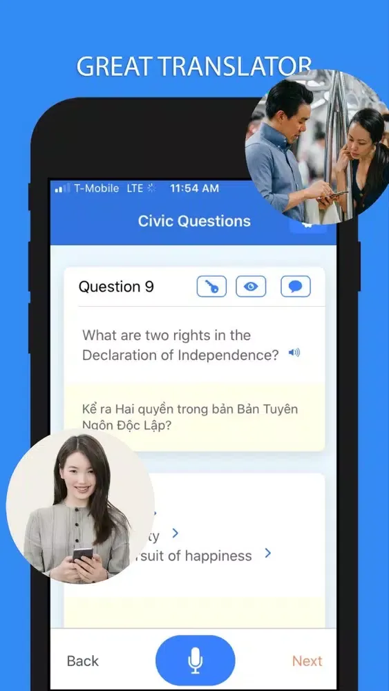 Captures d'écran de US citizenship 2020 test