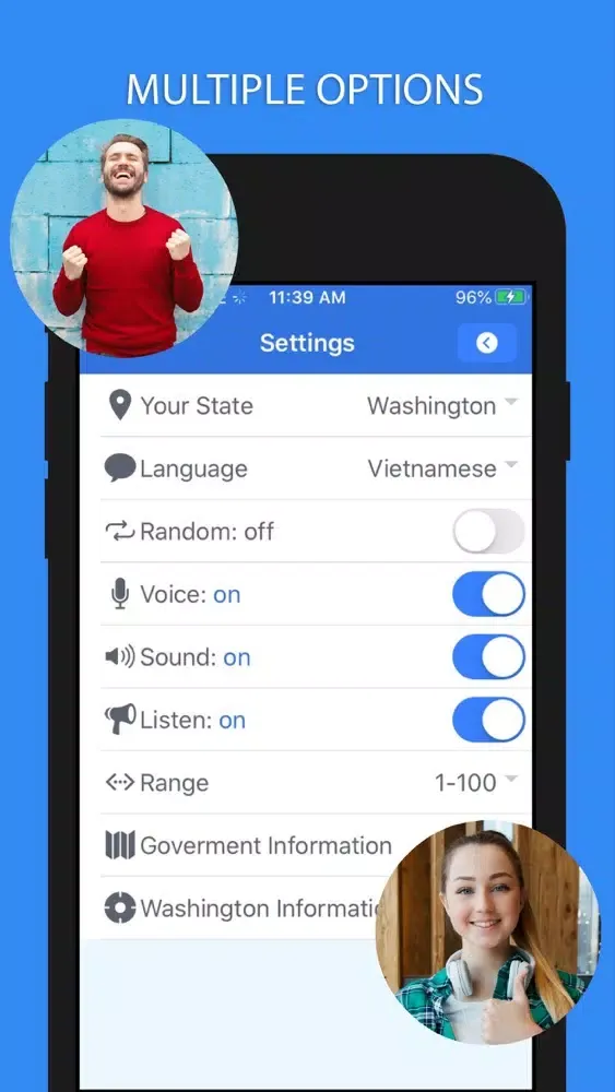 Captures d'écran de US citizenship 2020 test