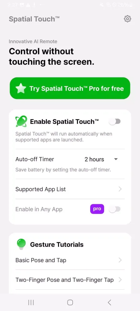 Ảnh chụp màn hình của Spatial Touch™
