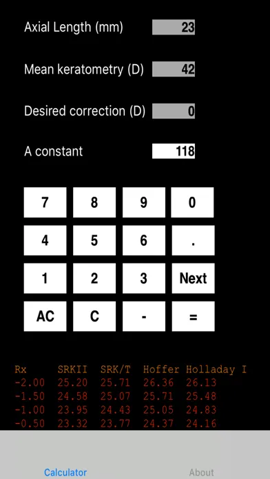 Ảnh chụp màn hình của IOL-Calculator