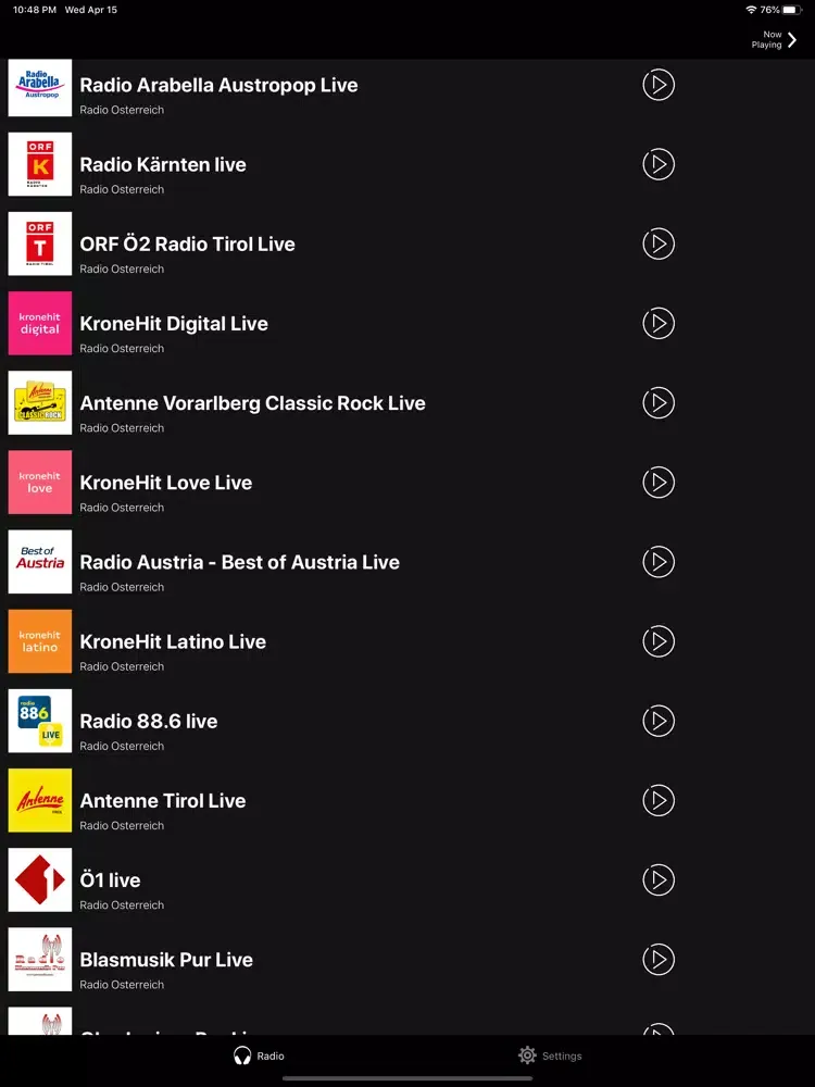 Tangkapan skrin Radio Austria | Österreich FM iPad 