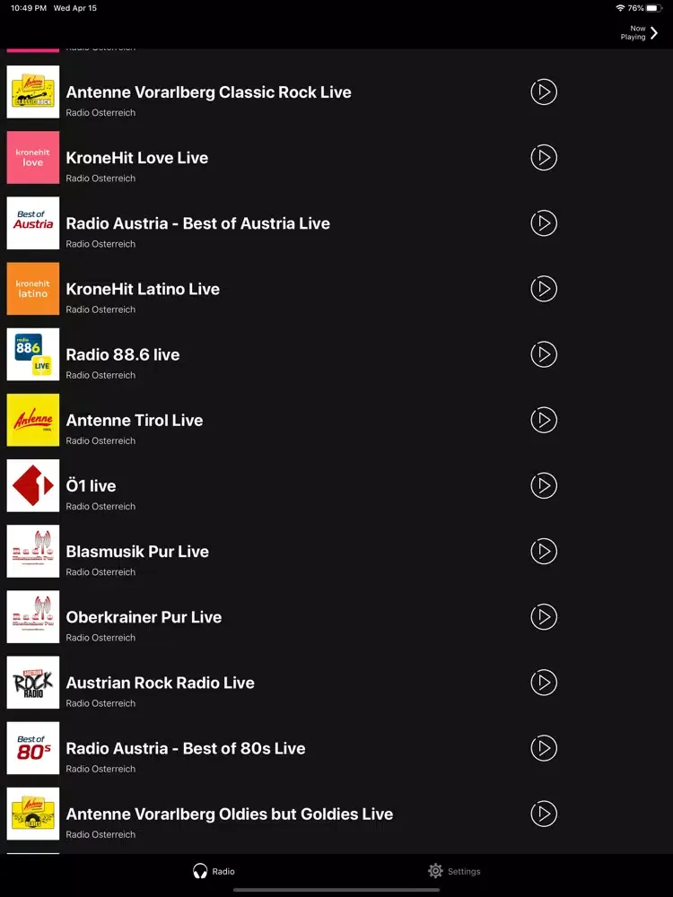 Tangkapan skrin Radio Austria | Österreich FM iPad 