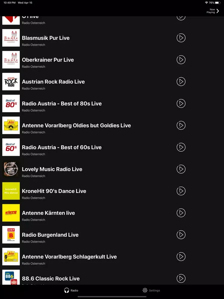 Tangkapan skrin Radio Austria | Österreich FM iPad 