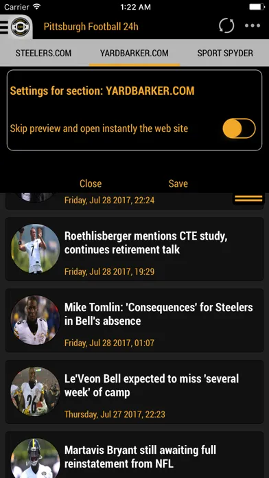 Capturas de tela do 24h News for Pittsburgh Steelers