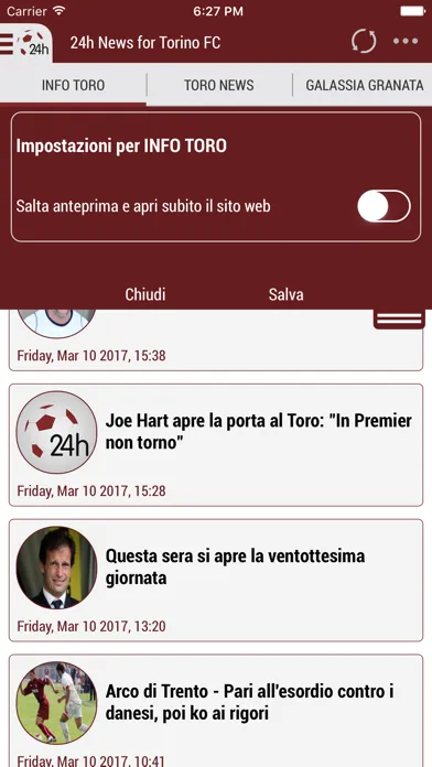 24h News for Torino FC سکرین شاٹس
