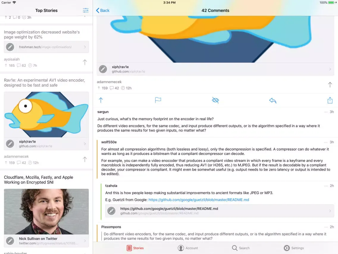 Screenshot di Hekla for Hacker News iPad 