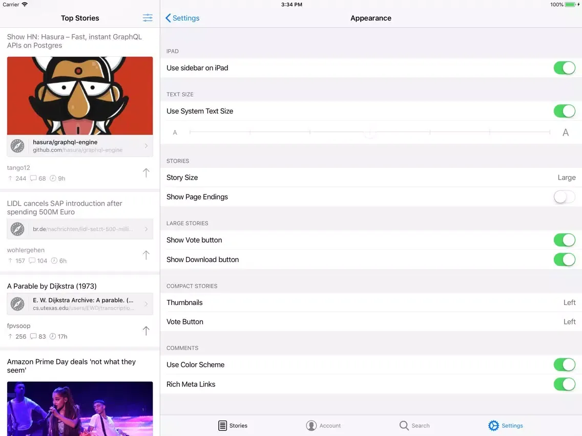 Screenshot di Hekla for Hacker News iPad 