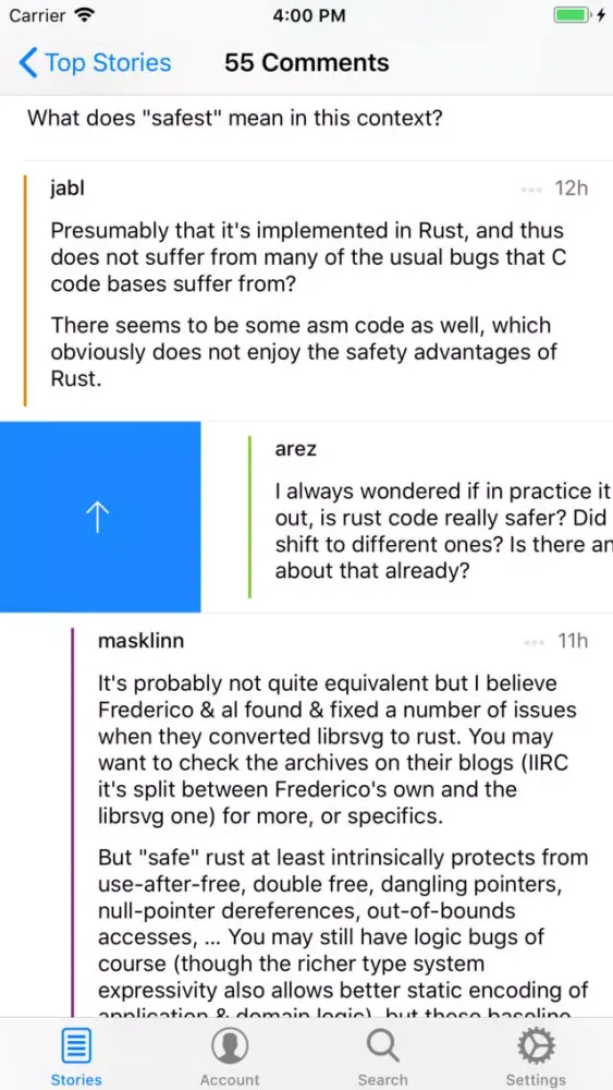 Screenshot di Hekla for Hacker News
