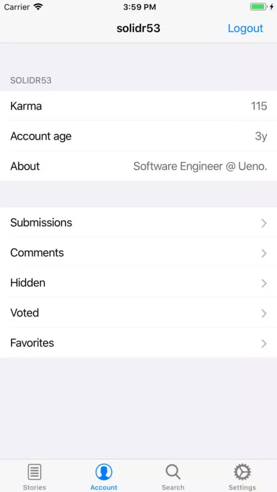 Screenshot di Hekla for Hacker News