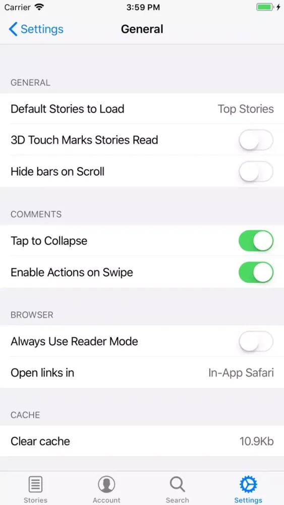 Screenshot di Hekla for Hacker News