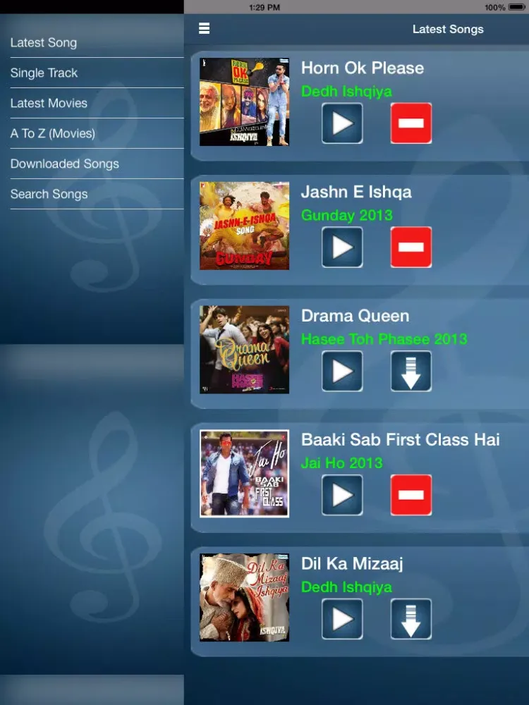 Tangkapan layar New Bollywood Songs iPad 