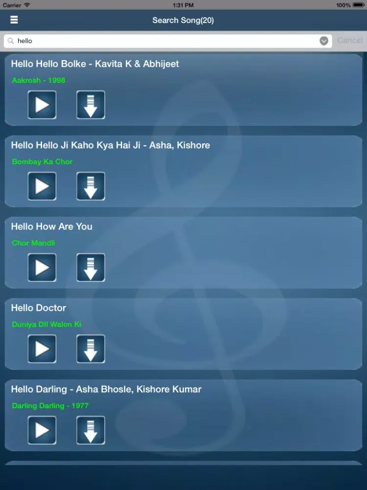 Tangkapan layar New Bollywood Songs iPad 