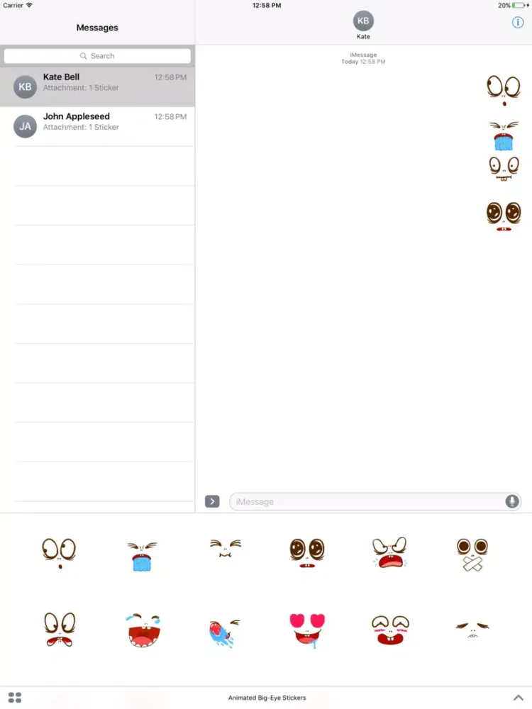 Animated Big-Eye Stickers For iMessage iPad 应用截图