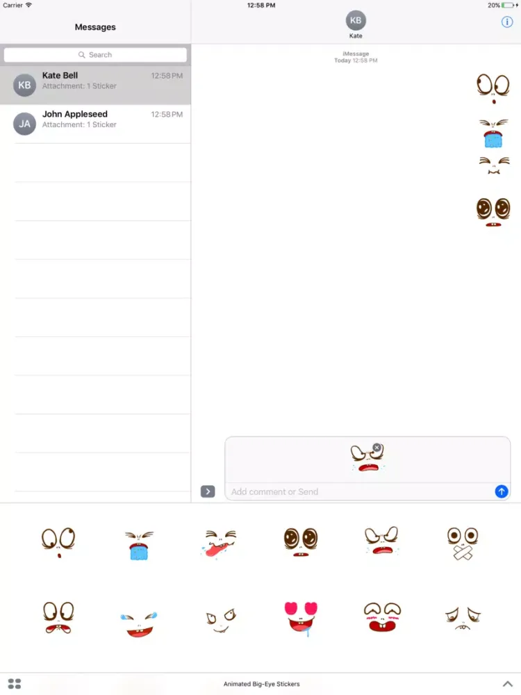 Animated Big-Eye Stickers For iMessage iPad 应用截图