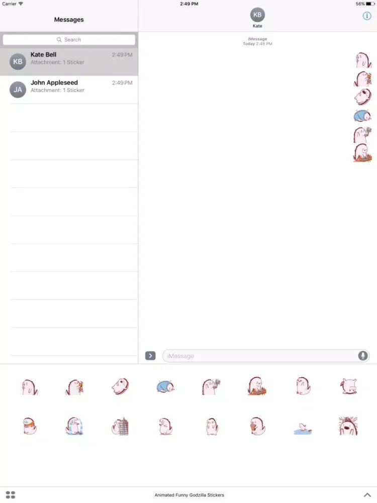 Ảnh chụp màn hình của Animated Funny Godzilla Stickers For iMessage iPad