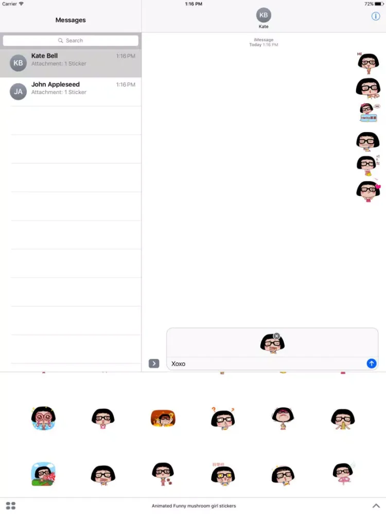 Animated Funny Mushroom Girl Stickers For iMessage iPad スクリーンショット