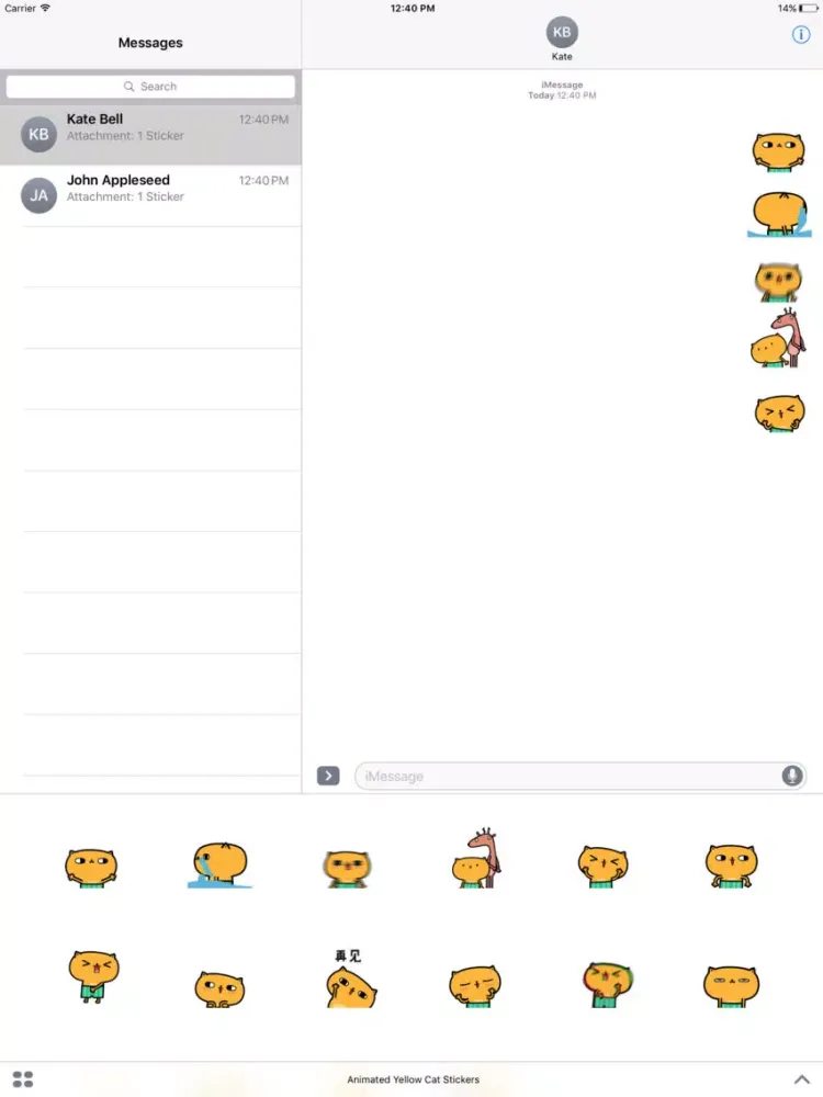 Animated Yellow Cat Stickers For iMessage iPad スクリーンショット