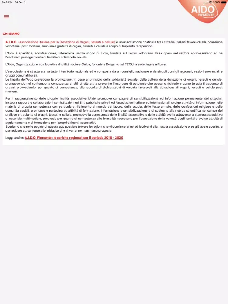 Zrzuty ekranu A.I.D.O. Piemonte Onlus iPad 
