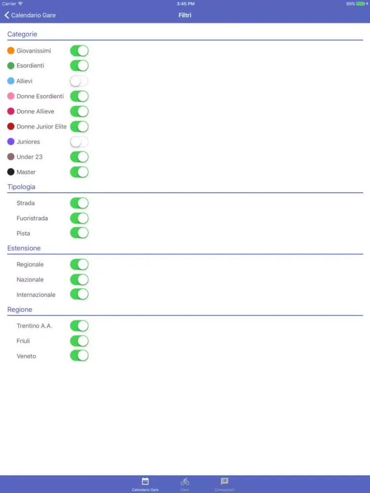 Gare ciclismo FCI iPad  Screenshots
