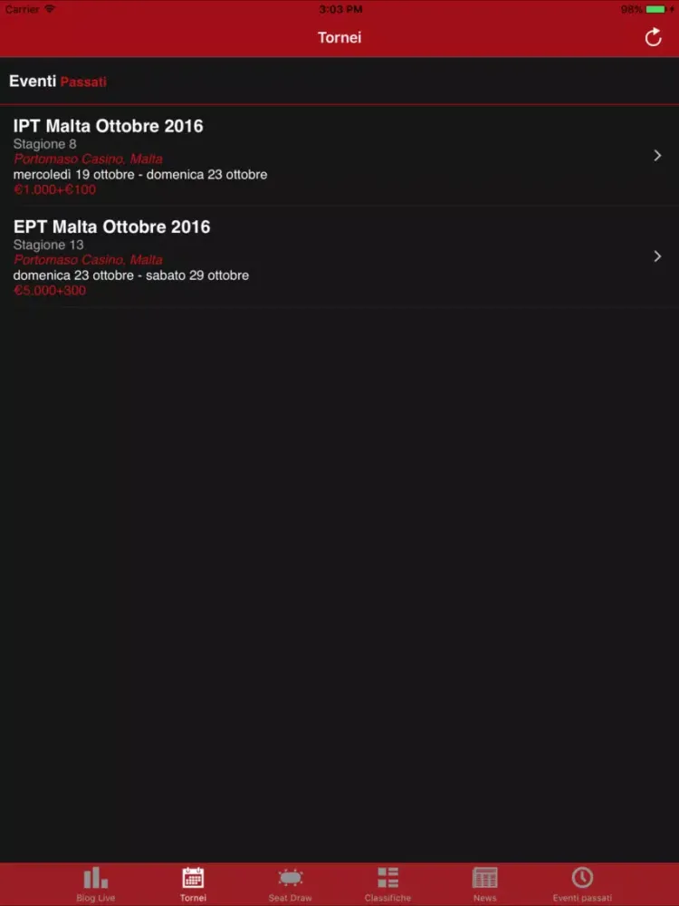 Скриншоты Pagano Events iPad 