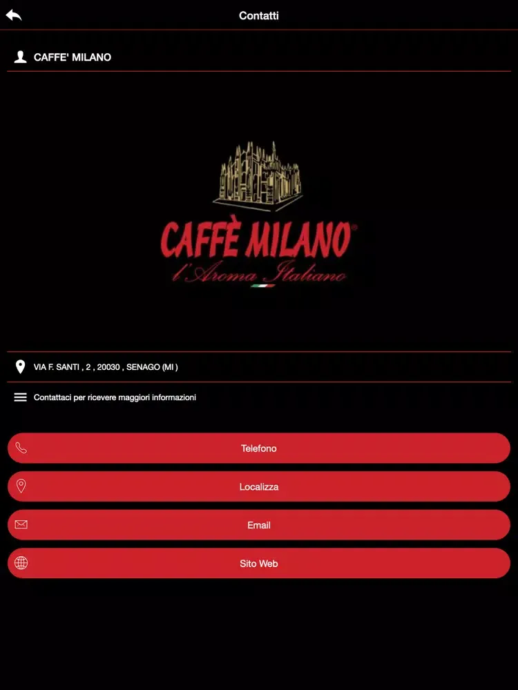 Tangkapan skrin Caffè Milano iPad 