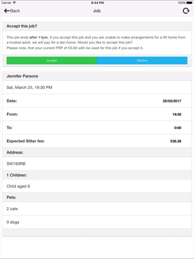 Tangkapan layar Safe Sitters Mobile iPad 
