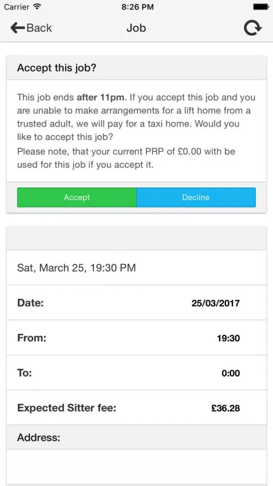 Tangkapan layar Safe Sitters Mobile