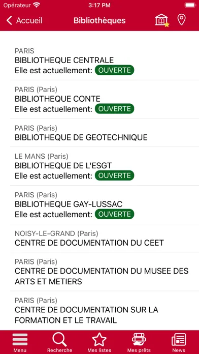 Capturas de tela do Bibliothèques du Cnam