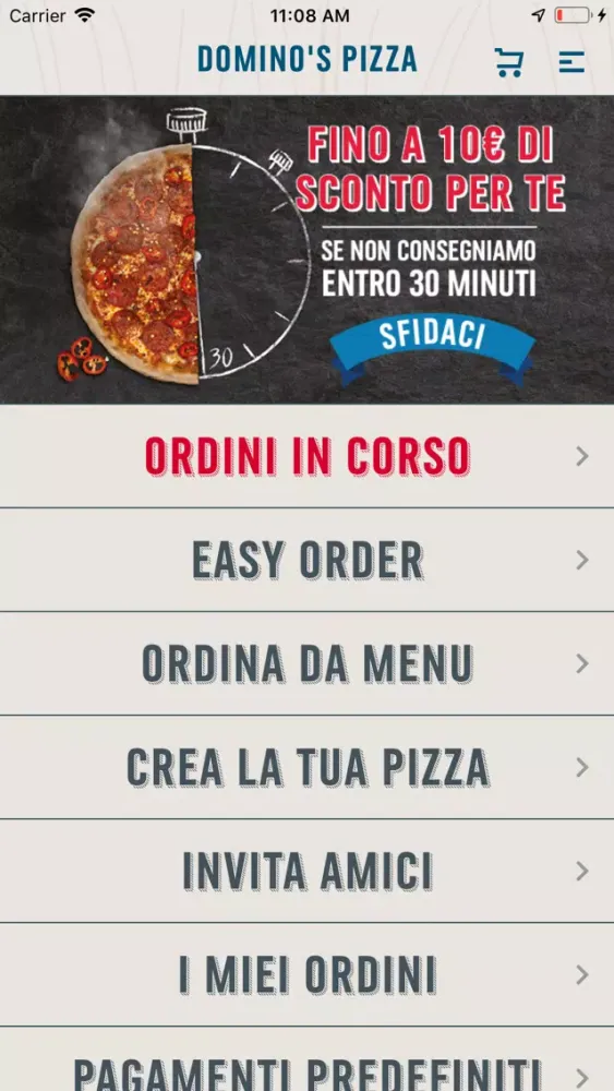 Ảnh chụp màn hình của Domino’s Pizza Italia