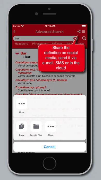 Tangkapan layar Hoepli Polish Dictionary