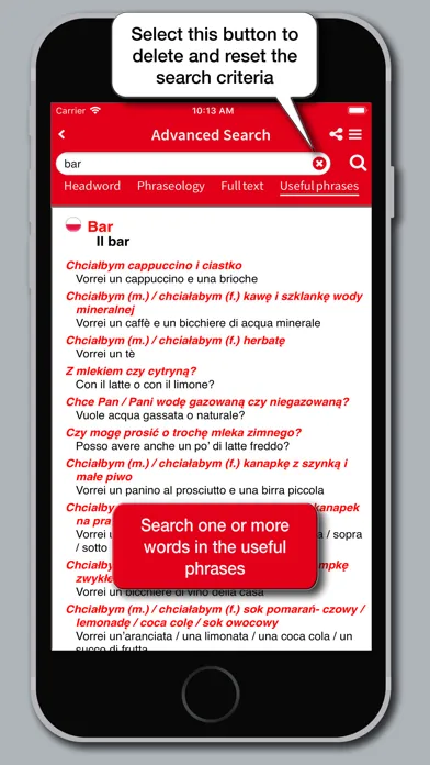 Tangkapan layar Hoepli Polish Dictionary