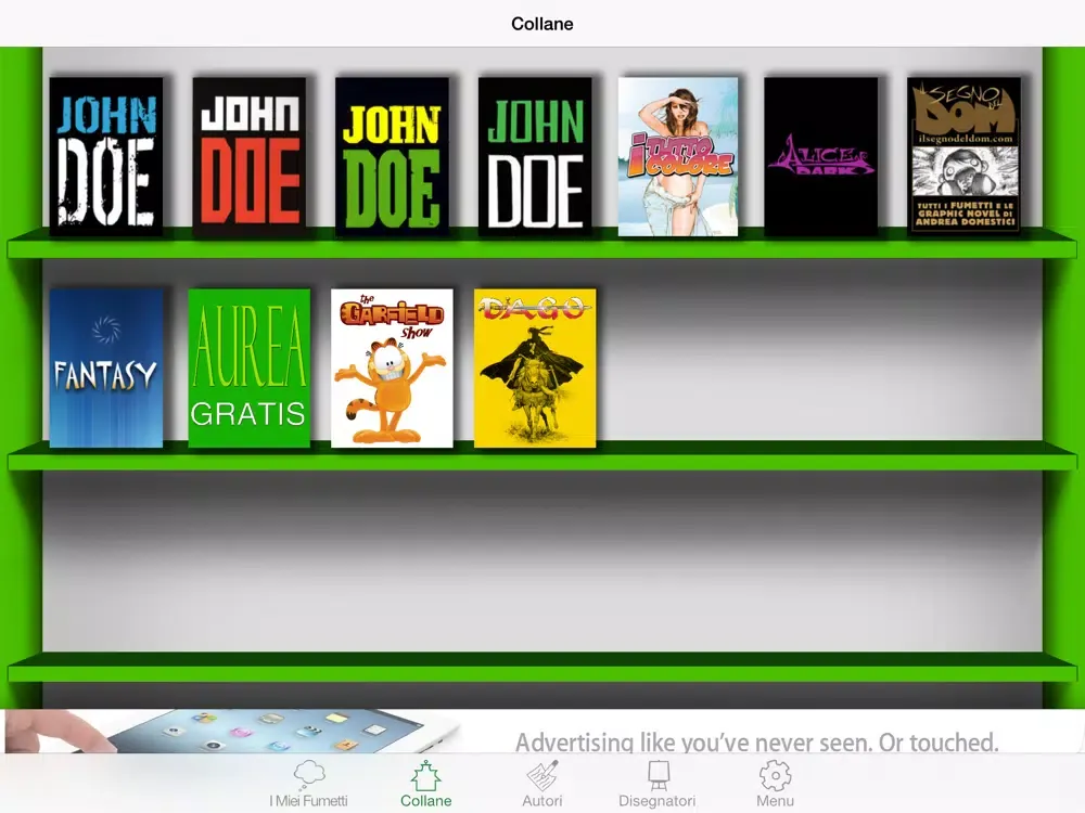 Ảnh chụp màn hình của I Grandi Fumetti Aurea - Dago, Garfield, Long Wei, John doe iPad 