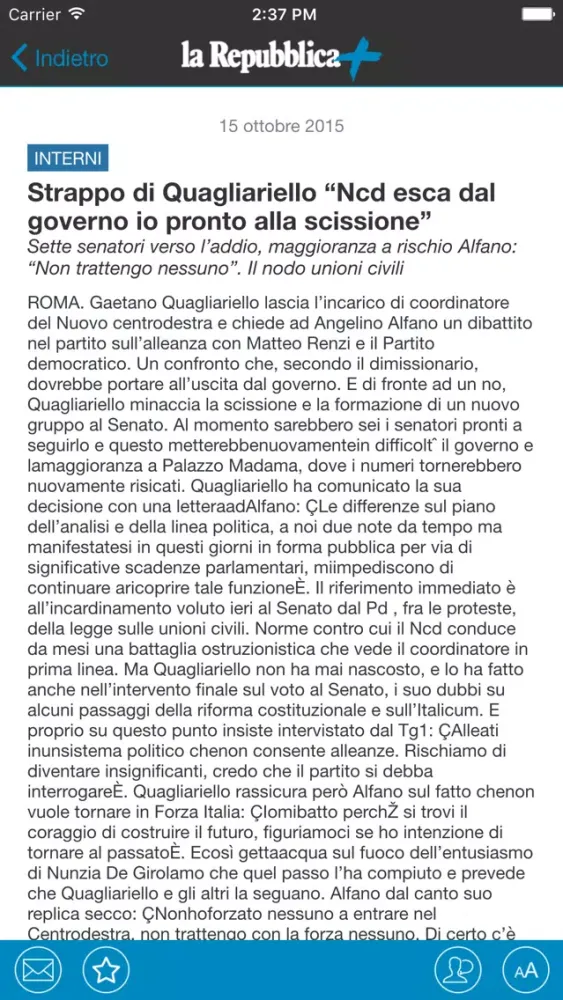 Capturas de tela do Repubblica +