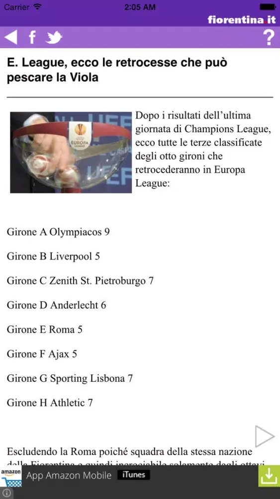 Captures d'écran de Fiorentina.it