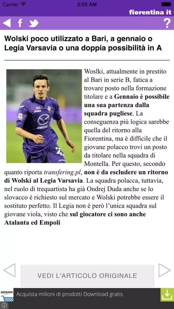 Captures d'écran de Fiorentina.it
