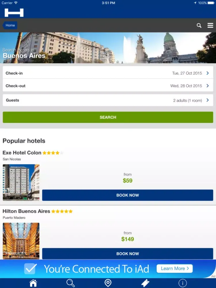 Ảnh chụp màn hình của Buenos Aires Hotels + Compare and Booking Hotel for Tonight with map and travel tour iPad 