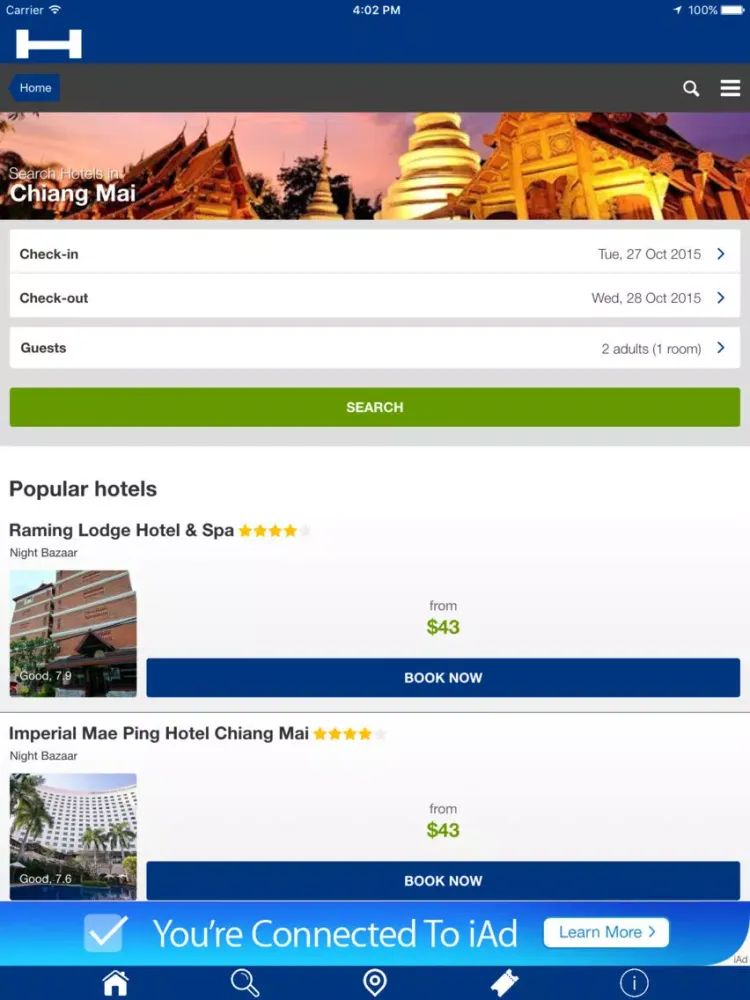 Chiang Mai Hotels + Compare and Booking Hotel for Tonight with map and travel tour iPad 应用截图