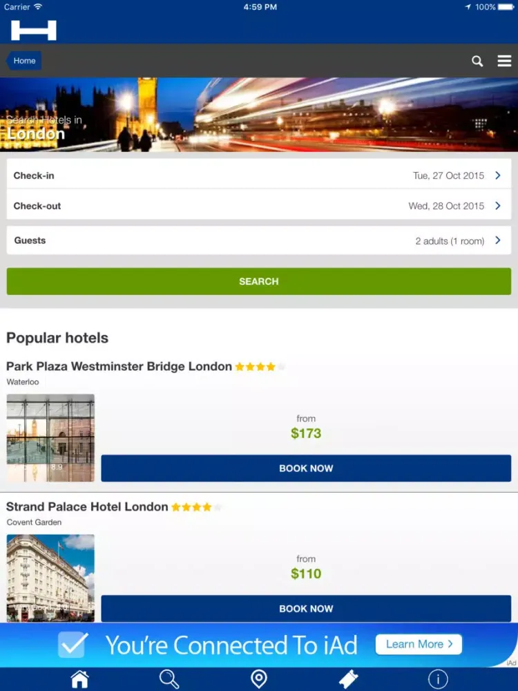 London Hotels + Compare and Booking Hotel for Tonight with map and travel tour iPad 应用截图
