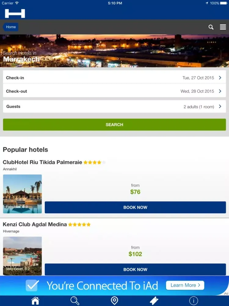 Tangkapan layar Marrakech Hotels + Compare and Booking Hotel for Tonight with map and travel tour iPad 