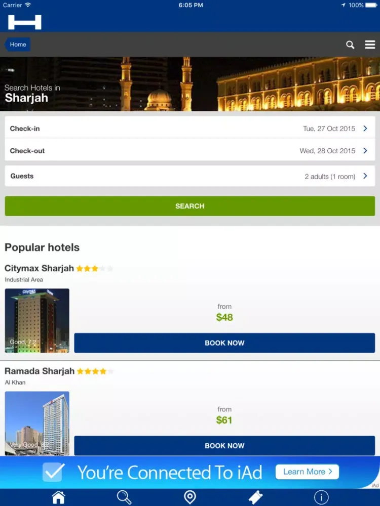 Sharjah Hotels + Compare and Booking Hotel for Tonight with map and travel tour iPad 應用截圖