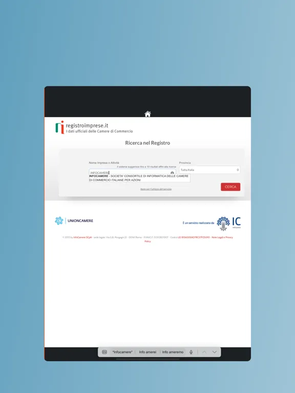 ภาพหน้าจอของ registroimprese.it iPad 