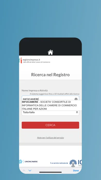 ภาพหน้าจอของ registroimprese.it