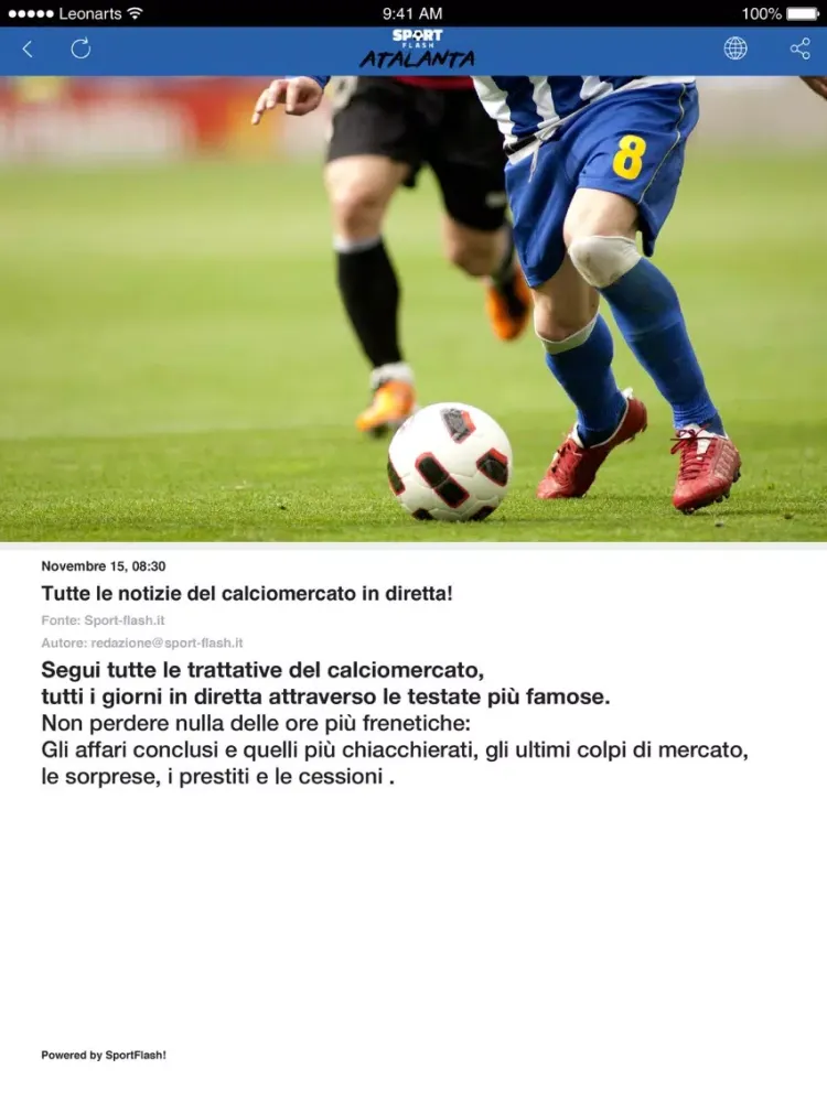 Capturas de tela do SportFlash Atalanta iPad 