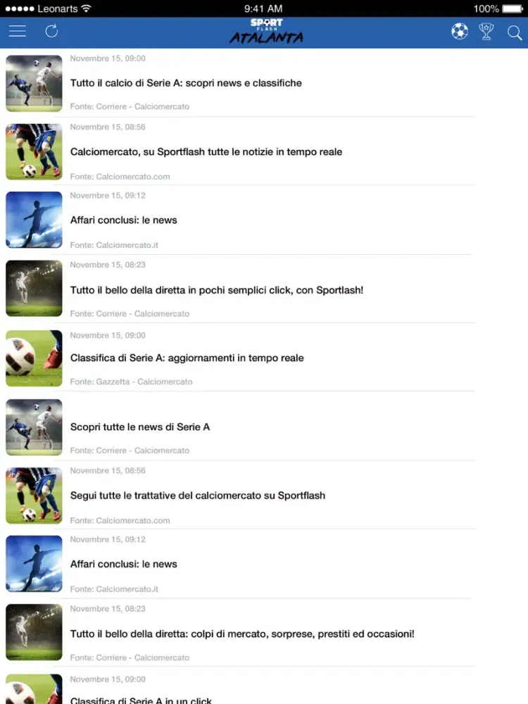 Capturas de tela do SportFlash Atalanta iPad 